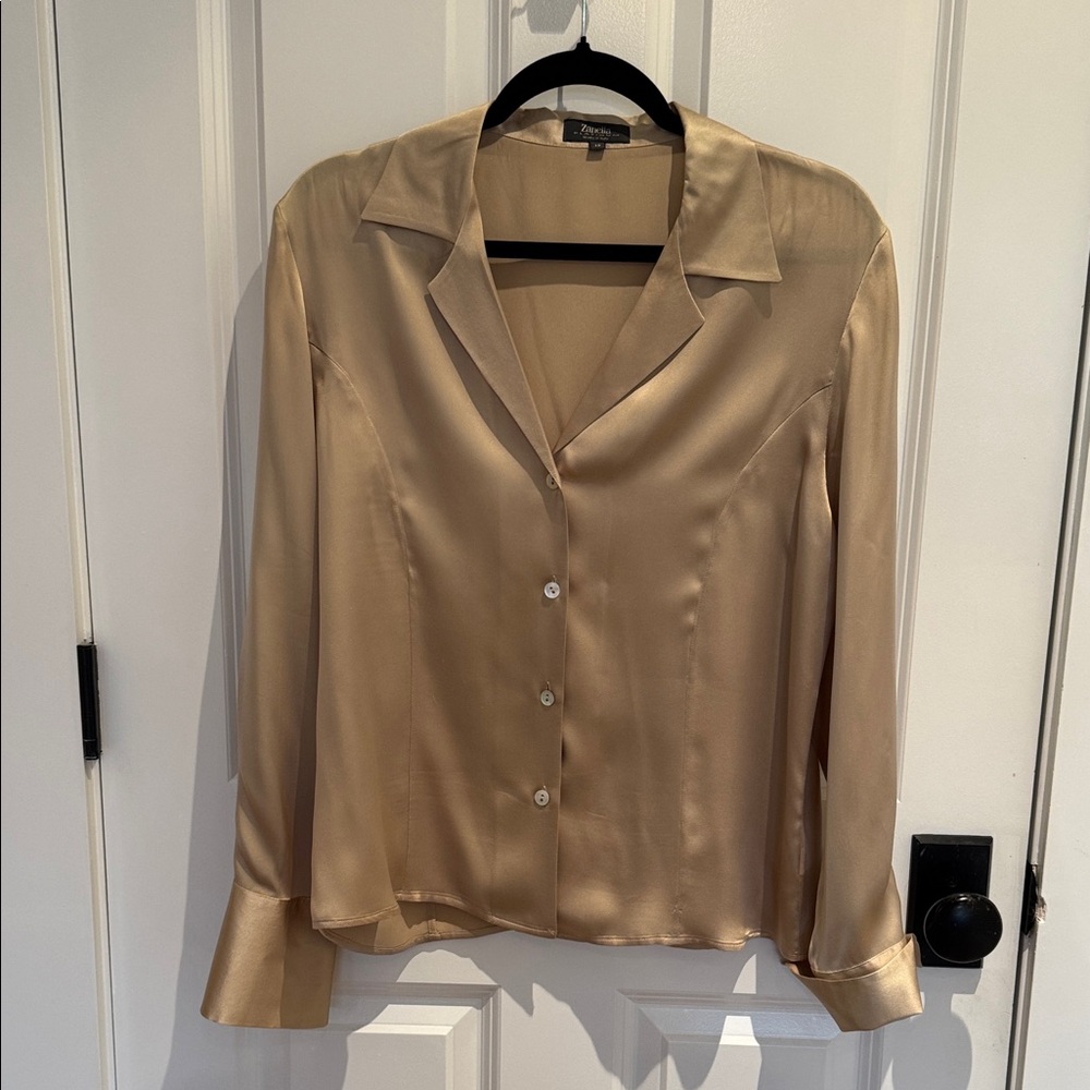 Zanella Silk Button-Down Shirt in Champagne